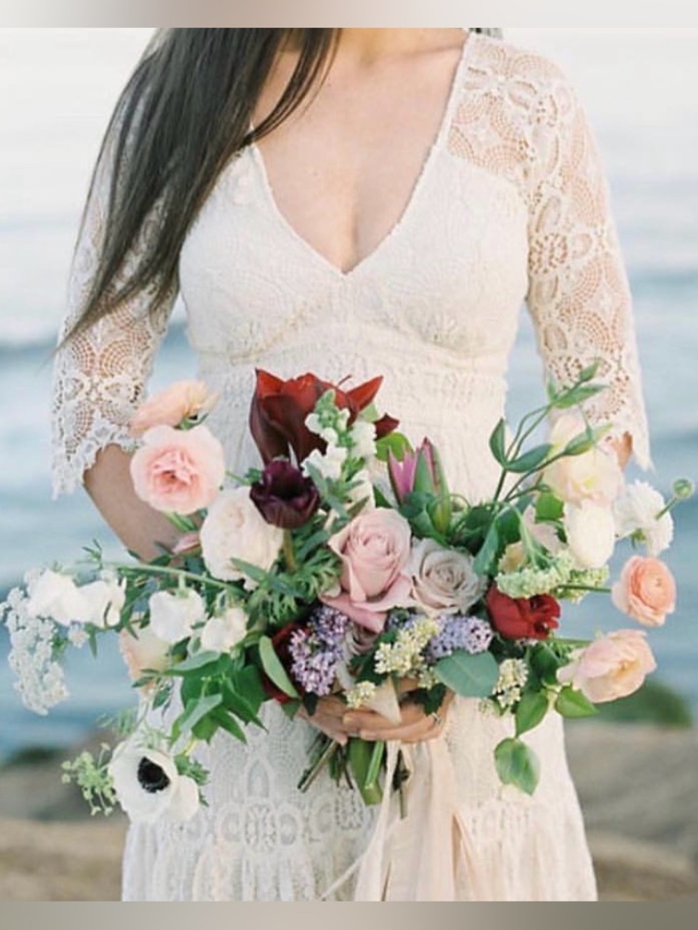 Kite & Butterfly French Bohemian Lace V-Neck Wedding Dress - Cream Ivory